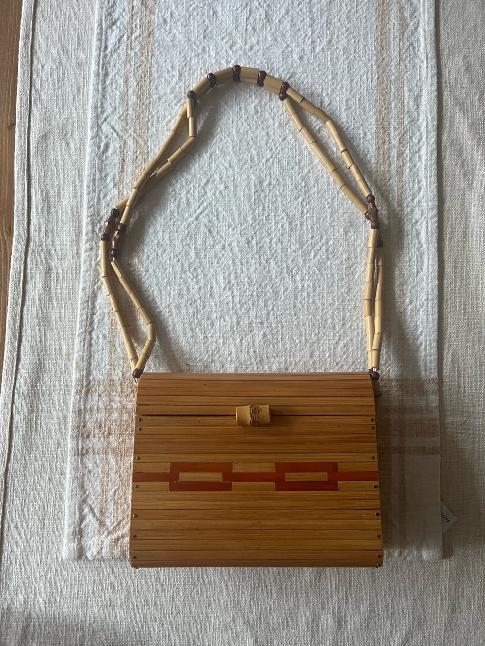 Vintage Bamboo Beaded Strap Box Purse